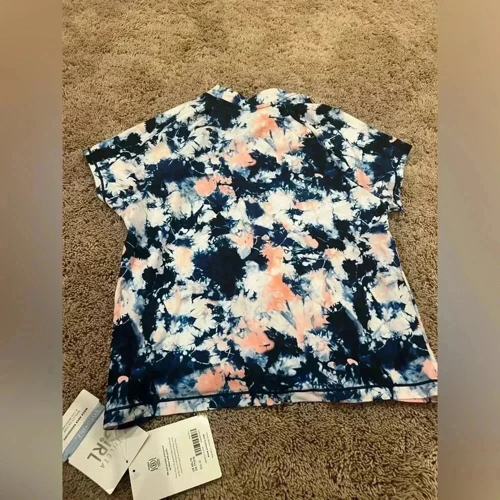 NWT new athleta girl mock neck rashgaurd swim top xxl 16 festival tie dye blue
